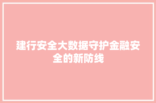 建行安全大数据守护金融安全的新防线