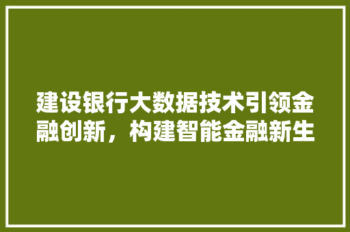 建设银行大数据技术引领金融创新，构建智能金融新生态