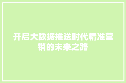 开启大数据推送时代精准营销的未来之路