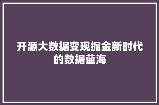 开源大数据变现掘金新时代的数据蓝海