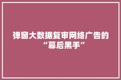 弹窗大数据复审网络广告的“幕后黑手”