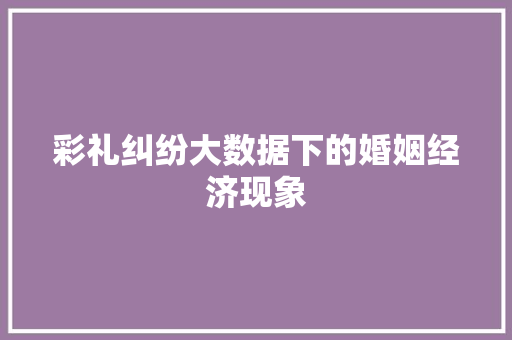 彩礼纠纷大数据下的婚姻经济现象