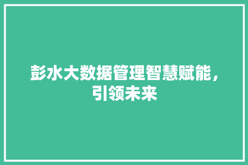 彭水大数据管理智慧赋能，引领未来