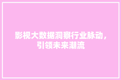 影视大数据洞察行业脉动，引领未来潮流