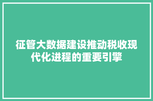 征管大数据建设推动税收现代化进程的重要引擎 电脑基础 征管大数据建设推动税收现代化进程的重要引擎 电脑基础