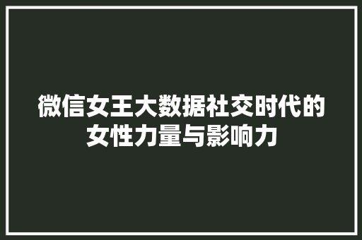 微信女王大数据社交时代的女性力量与影响力