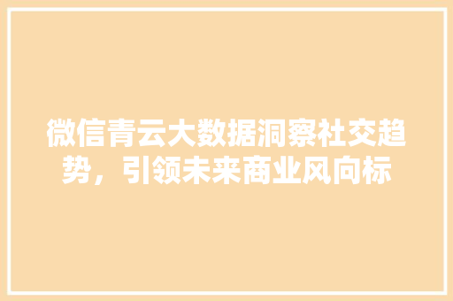 微信青云大数据洞察社交趋势，引领未来商业风向标
