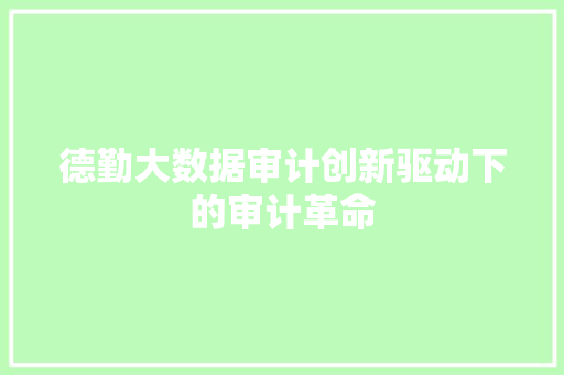 德勤大数据审计创新驱动下的审计革命