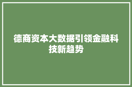 德商资本大数据引领金融科技新趋势
