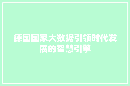 德国国家大数据引领时代发展的智慧引擎