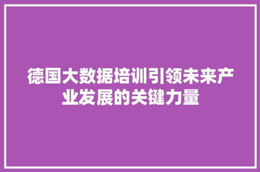 德国大数据培训引领未来产业发展的关键力量