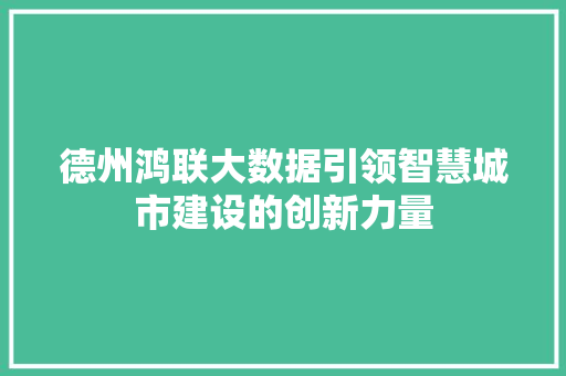 德州鸿联大数据引领智慧城市建设的创新力量