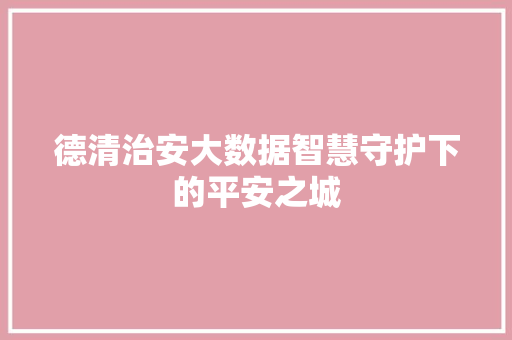 德清治安大数据智慧守护下的平安之城