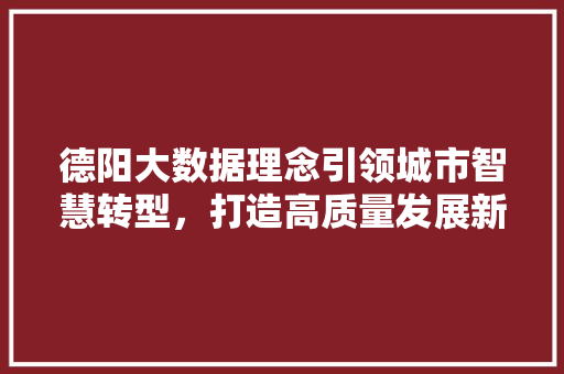 德阳大数据理念引领城市智慧转型，打造高质量发展新引擎