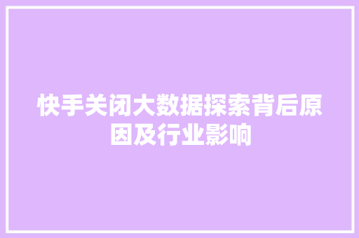 快手关闭大数据探索背后原因及行业影响