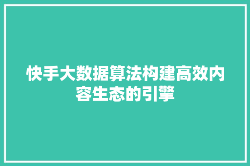 快手大数据算法构建高效内容生态的引擎