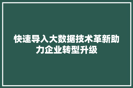 快速导入大数据技术革新助力企业转型升级 网络技术