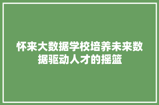 怀来大数据学校培养未来数据驱动人才的摇篮