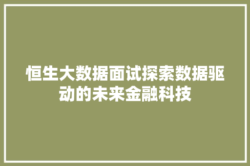恒生大数据面试探索数据驱动的未来金融科技
