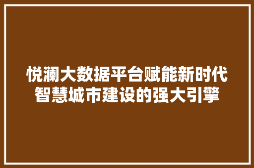 悦澜大数据平台赋能新时代智慧城市建设的强大引擎