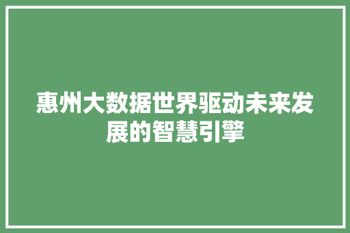 惠州大数据世界驱动未来发展的智慧引擎