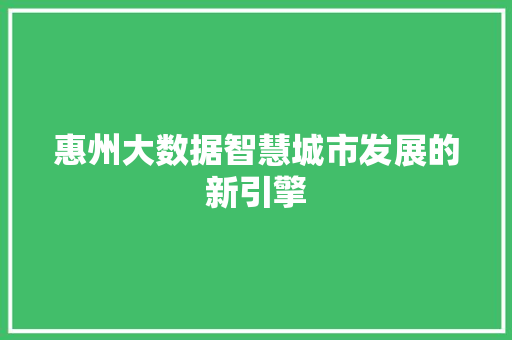 惠州大数据智慧城市发展的新引擎