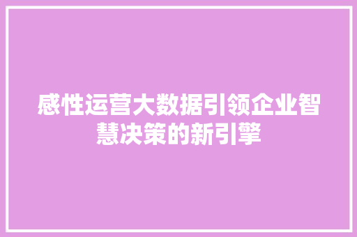 感性运营大数据引领企业智慧决策的新引擎