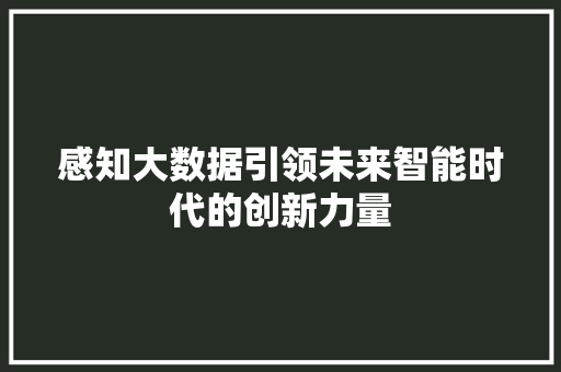 感知大数据引领未来智能时代的创新力量