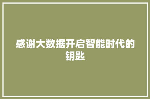 感谢大数据开启智能时代的钥匙