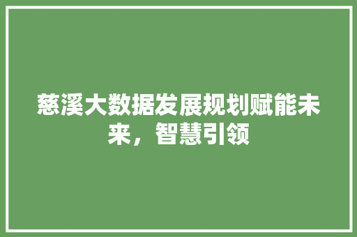慈溪大数据发展规划赋能未来，智慧引领