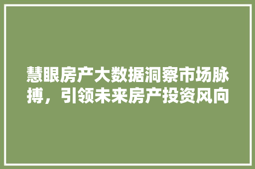 慧眼房产大数据洞察市场脉搏，引领未来房产投资风向标