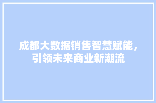 成都大数据销售智慧赋能，引领未来商业新潮流