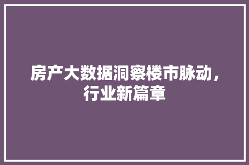 房产大数据洞察楼市脉动，行业新篇章