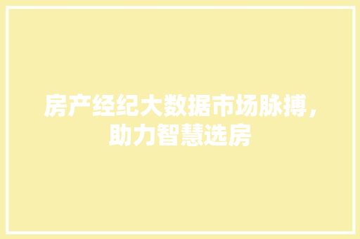 房产经纪大数据市场脉搏，助力智慧选房