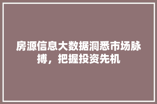 房源信息大数据洞悉市场脉搏，把握投资先机