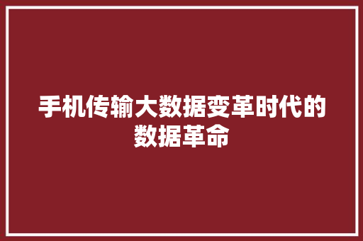 手机传输大数据变革时代的数据革命