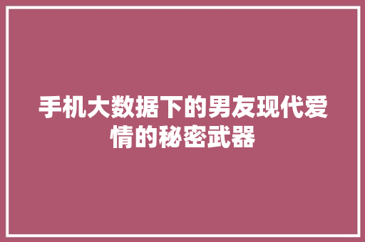 手机大数据下的男友现代爱情的秘密武器
