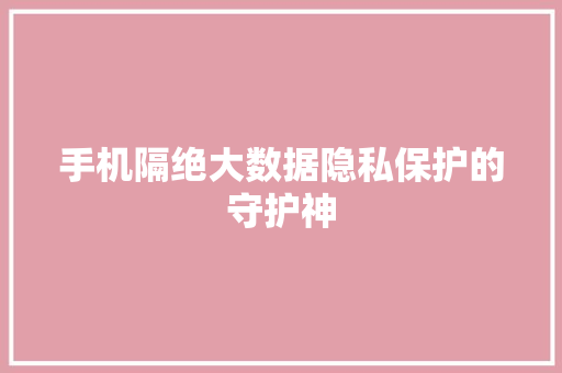 手机隔绝大数据隐私保护的守护神