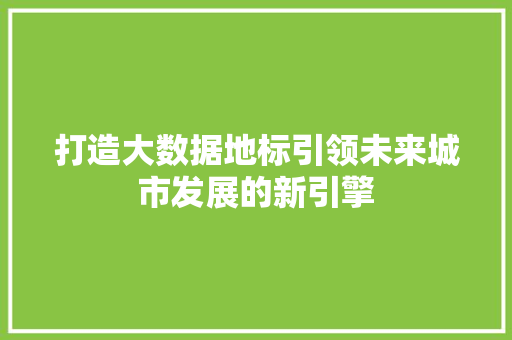 打造大数据地标引领未来城市发展的新引擎