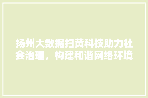 扬州大数据扫黄科技助力社会治理，构建和谐网络环境