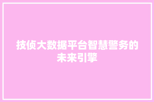 技侦大数据平台智慧警务的未来引擎