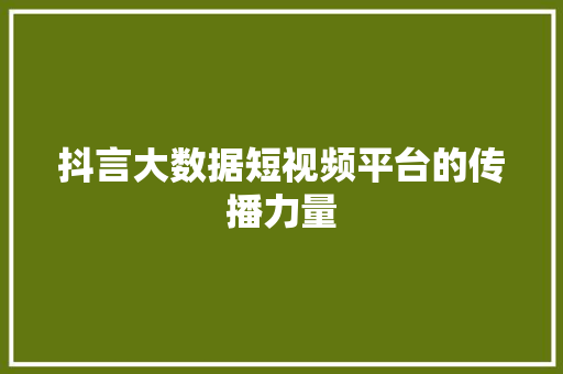 抖言大数据短视频平台的传播力量 抖言大数据短视频平台的传播力量