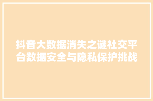 抖音大数据消失之谜社交平台数据安全与隐私保护挑战