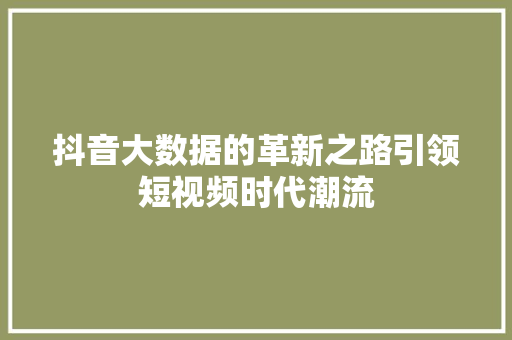 抖音大数据的革新之路引领短视频时代潮流