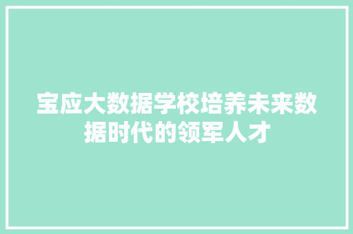宝应大数据学校培养未来数据时代的领军人才