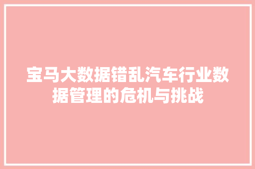 宝马大数据错乱汽车行业数据管理的危机与挑战