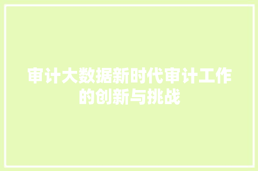 审计大数据新时代审计工作的创新与挑战 审计大数据新时代审计工作的创新与挑战