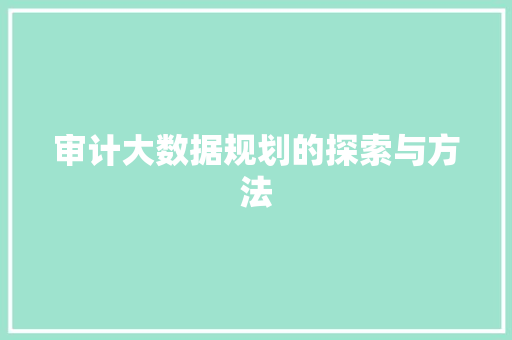 审计大数据规划的探索与方法 审计大数据规划的探索与方法
