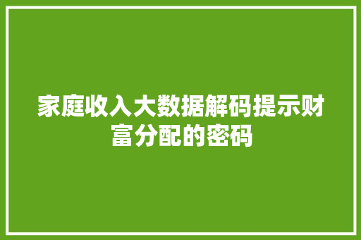 家庭收入大数据解码提示财富分配的密码