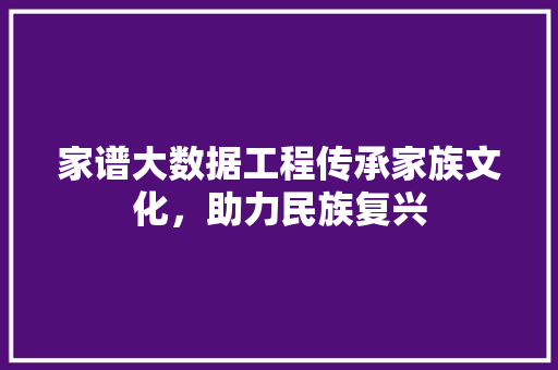 家谱大数据工程传承家族文化,助力民族复兴 家谱大数据工程传承家族文化,助力民族复兴